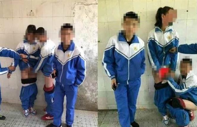 某校女生一边揉胸一边摸下体 这张校园霸让人愤怒